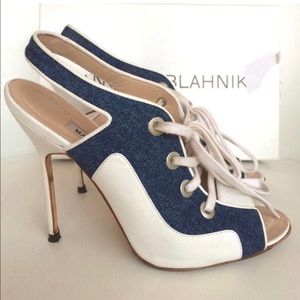 MANOLO BLAHNIK DENIM AND WHITE